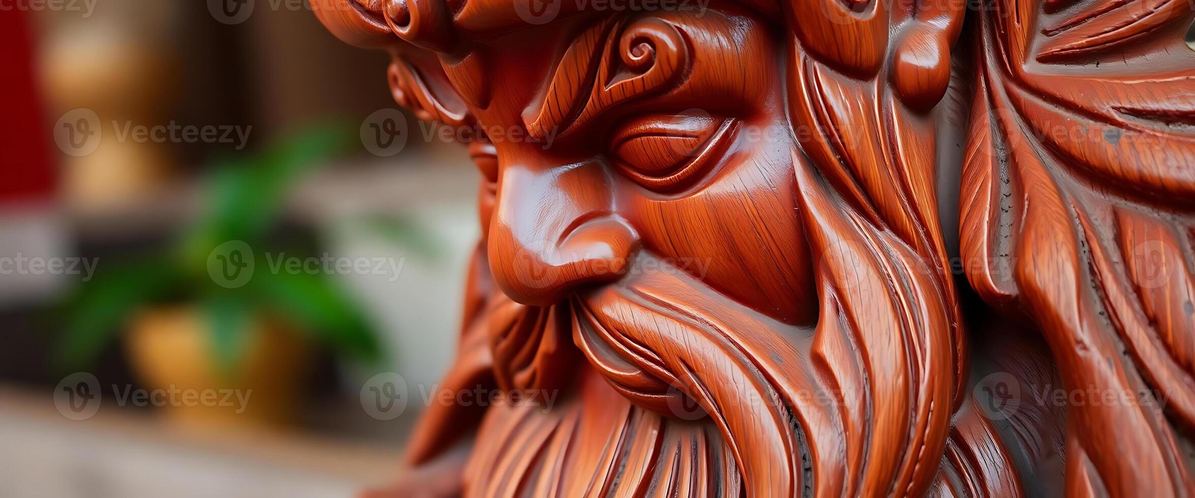 close up of a wooden carving of a man's face photo