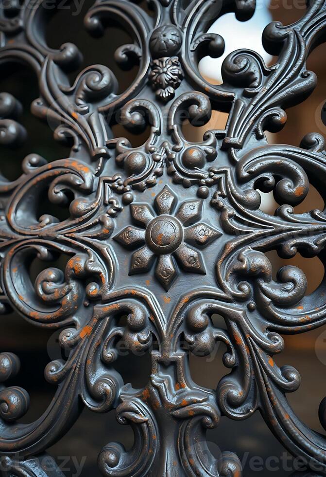 close up of a metal object with intricate designs photo