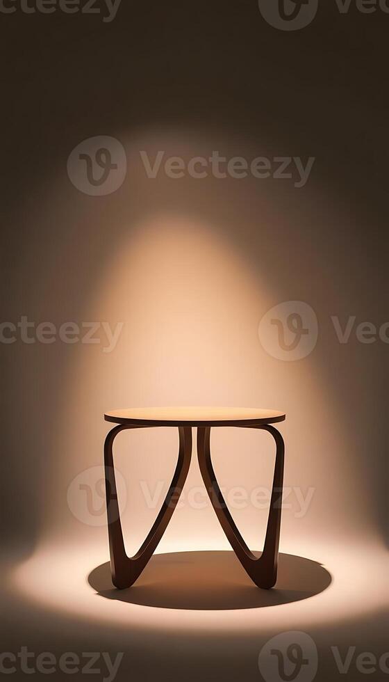 wooden table with a light shining on it photo