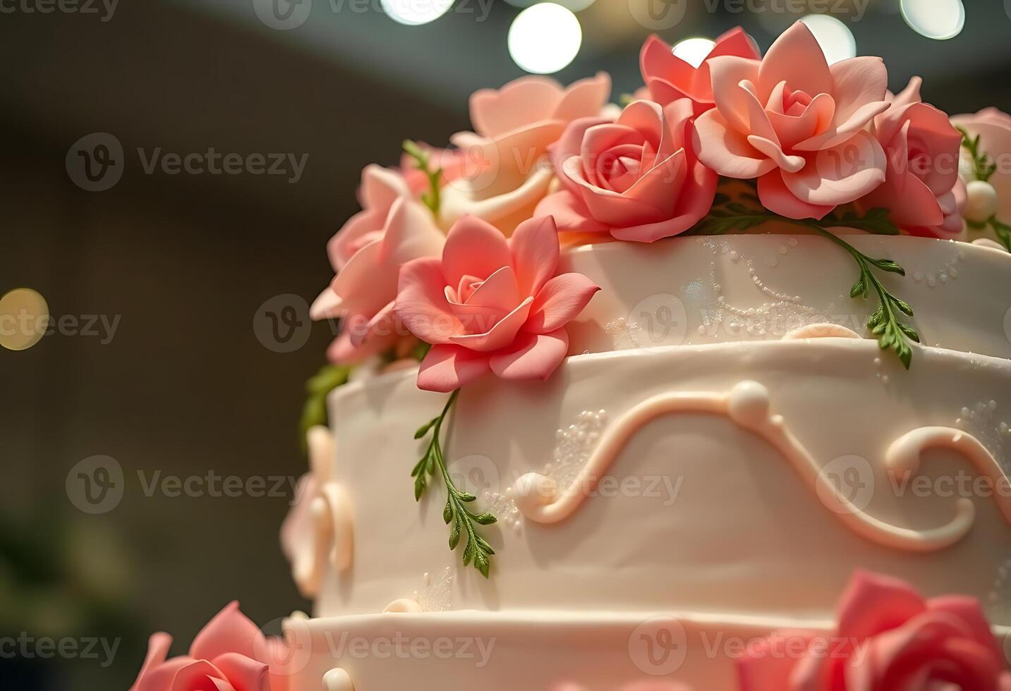 close up of a cake with pink flowers on it photo