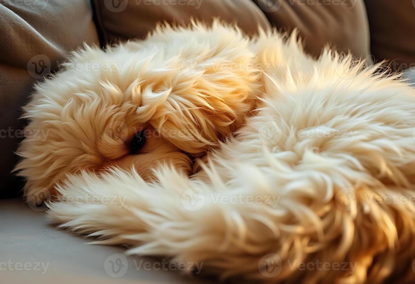 dog is laying down on a couch photo