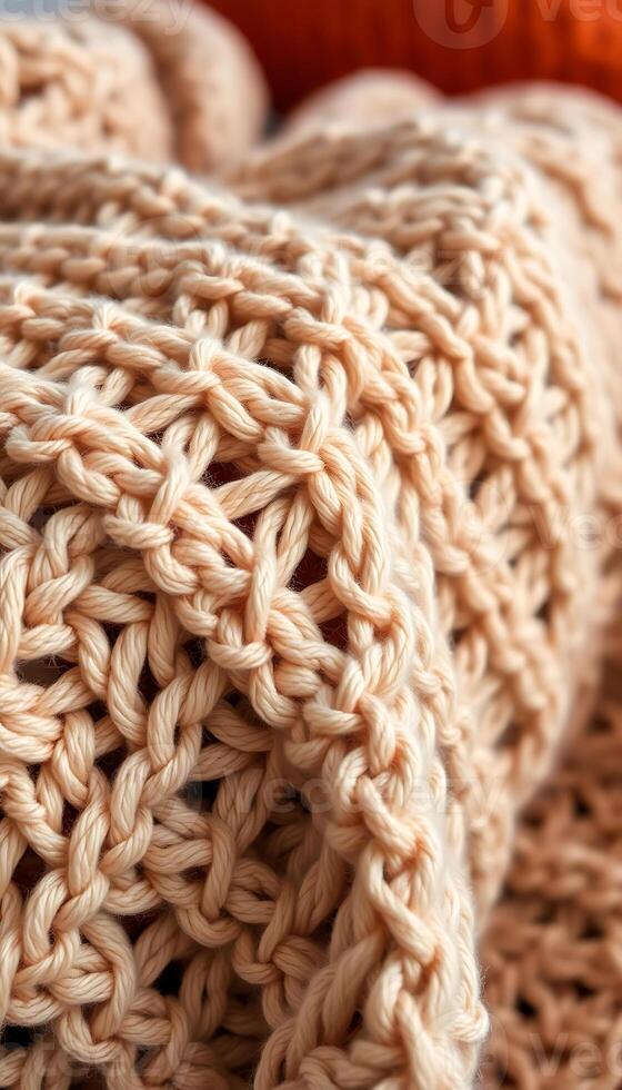 close up of a crocheted blanket on a bed photo
