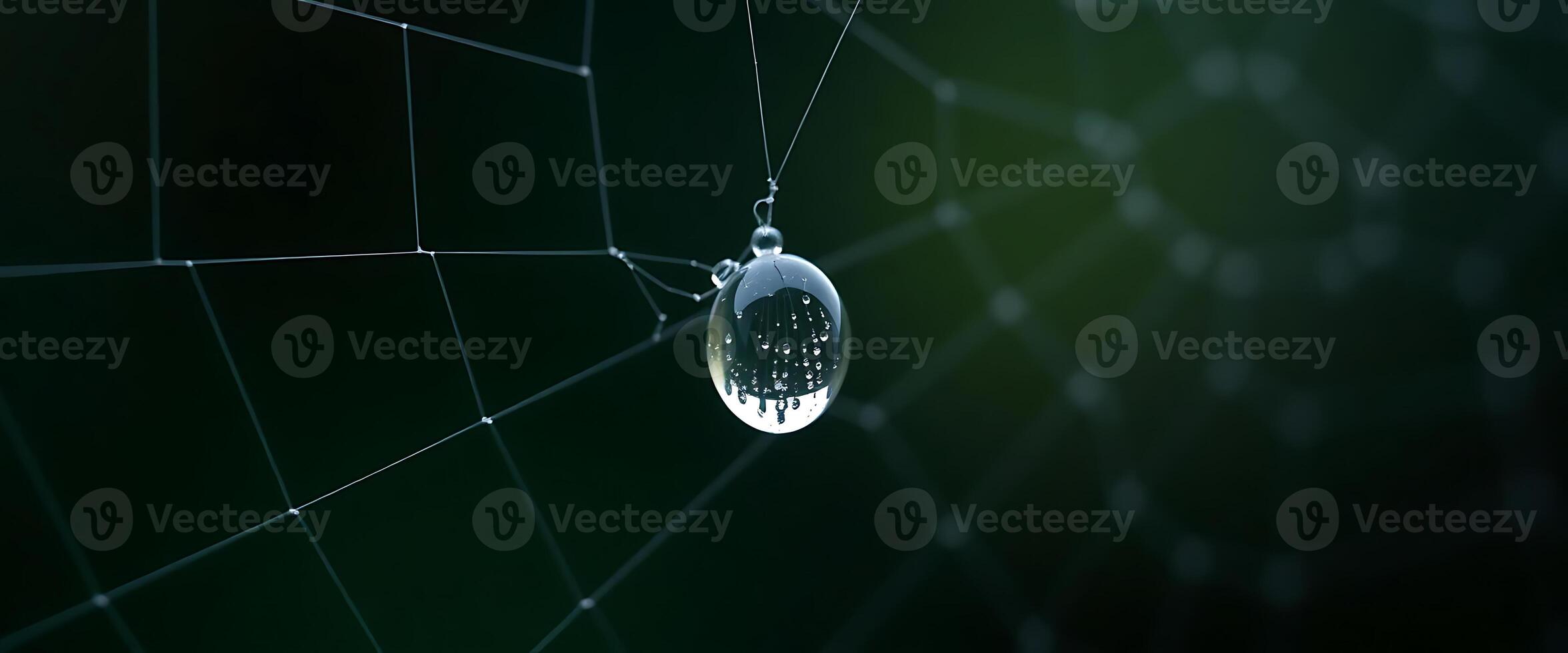 spider's web with a light bulb hanging from it photo