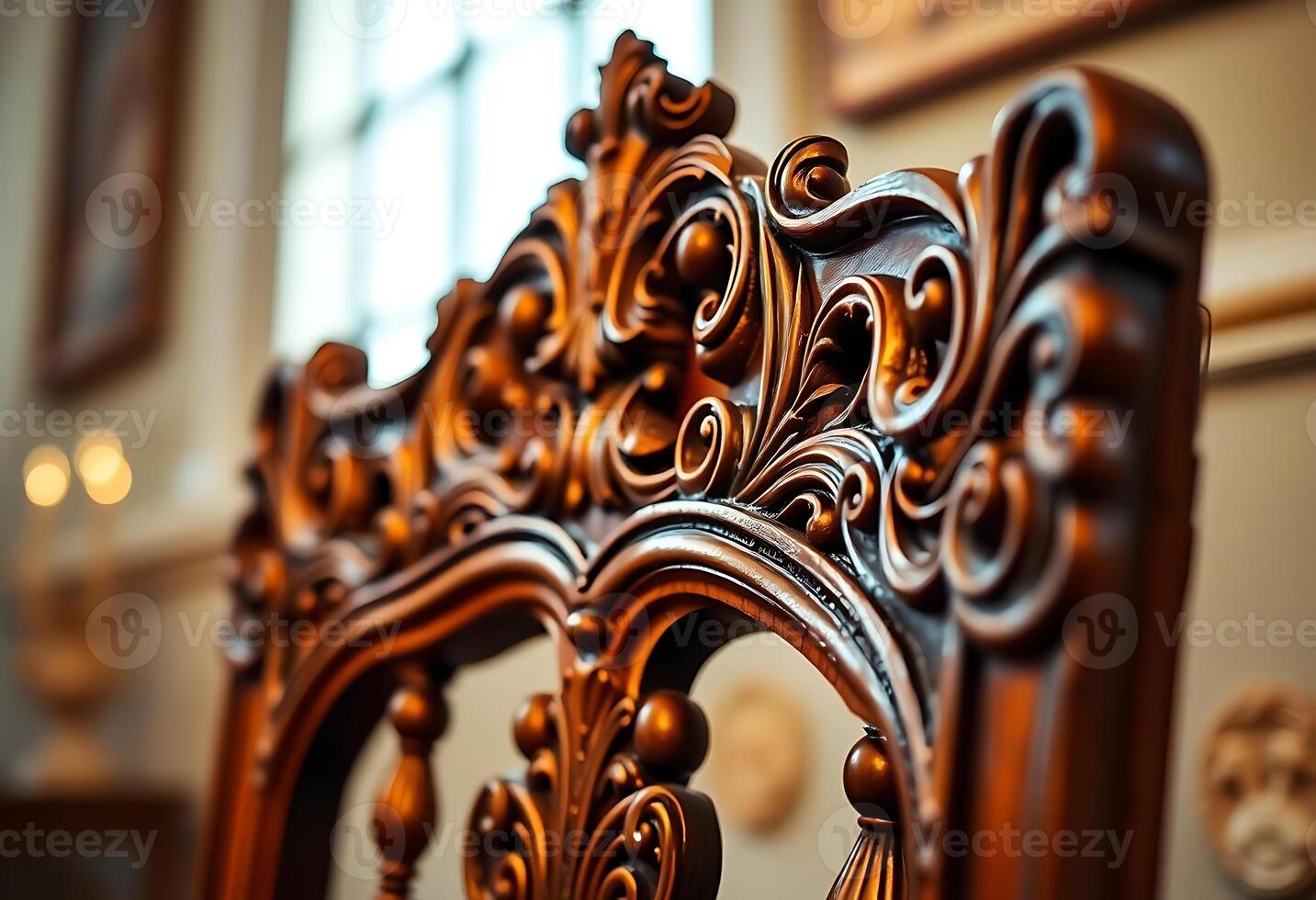 close up of a wooden chair in a room photo