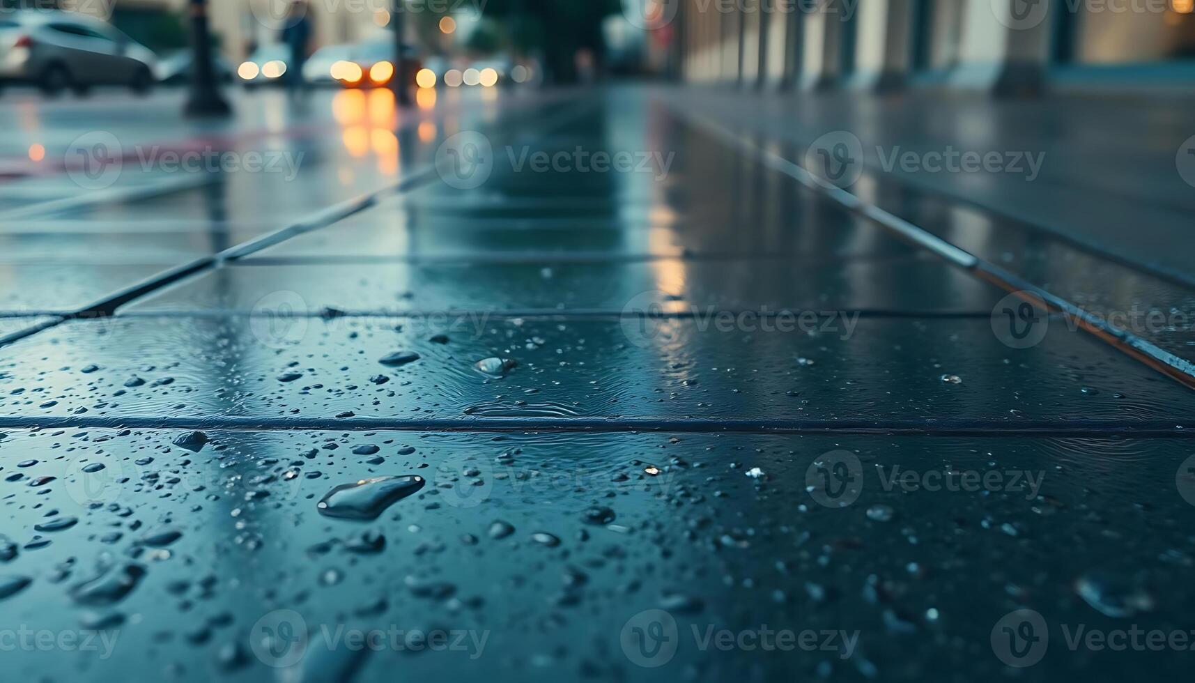 wet sidewalk with rain drops on it photo