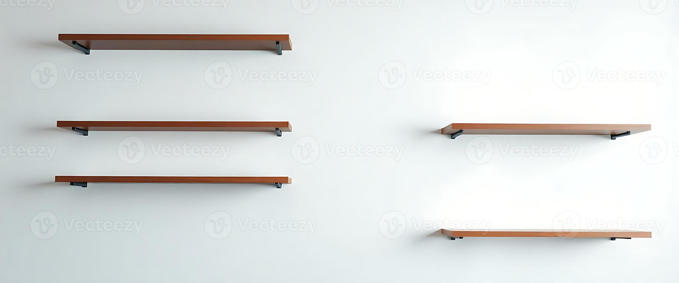 three wooden shelves on a white wall photo