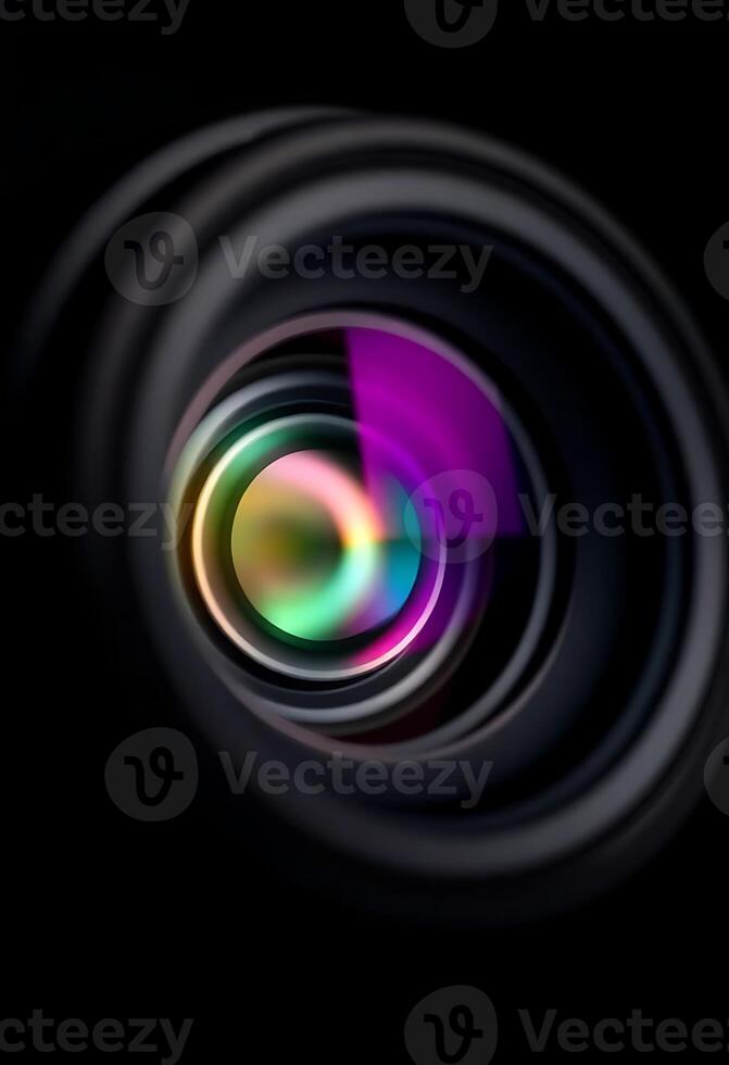 close up of a camera lens on a black background photo