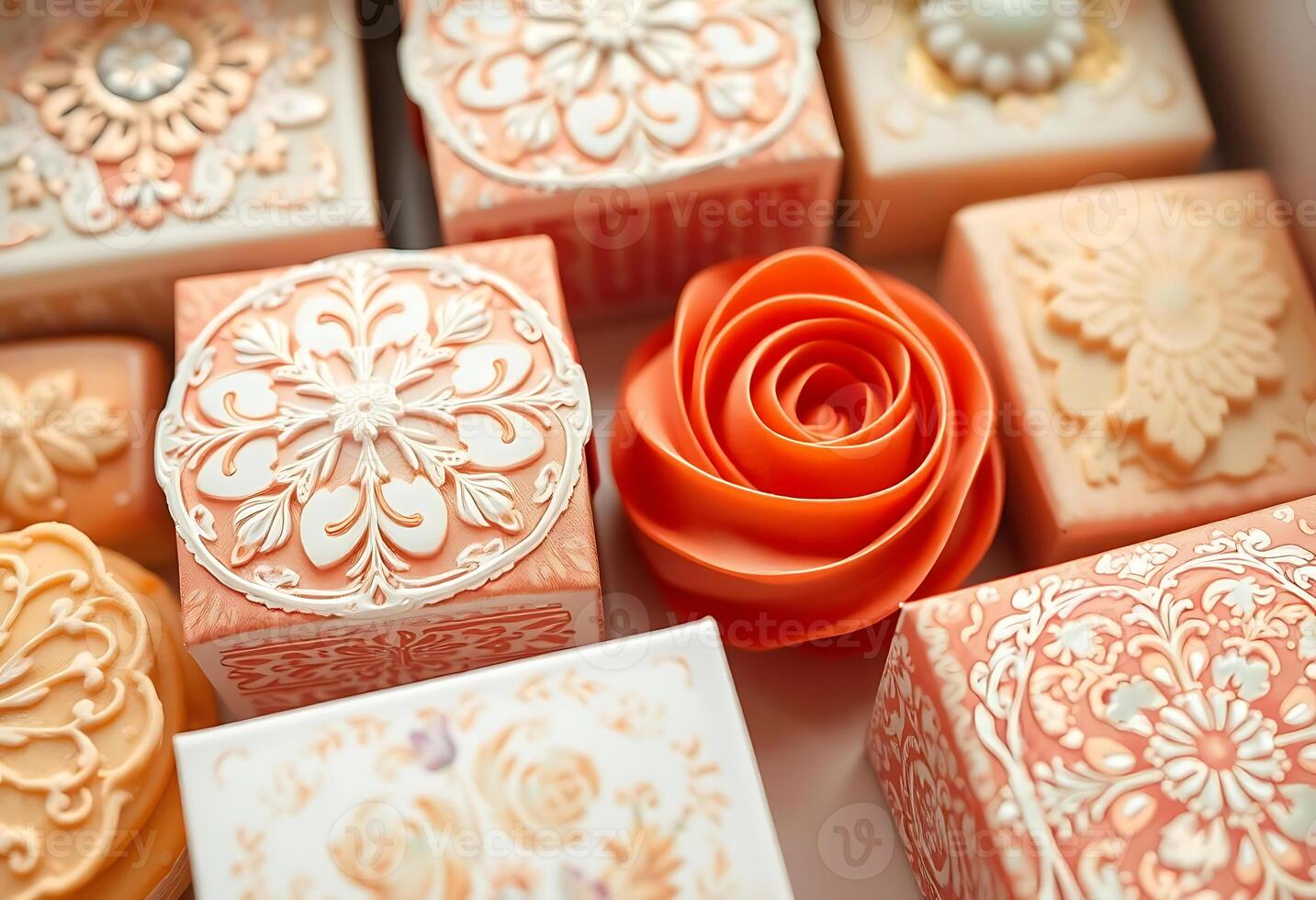 close up of a box with a flower on it photo