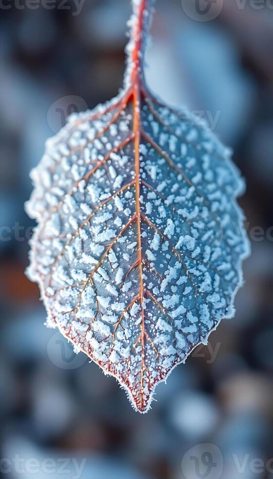 close up of a leaf covered in frost photo
