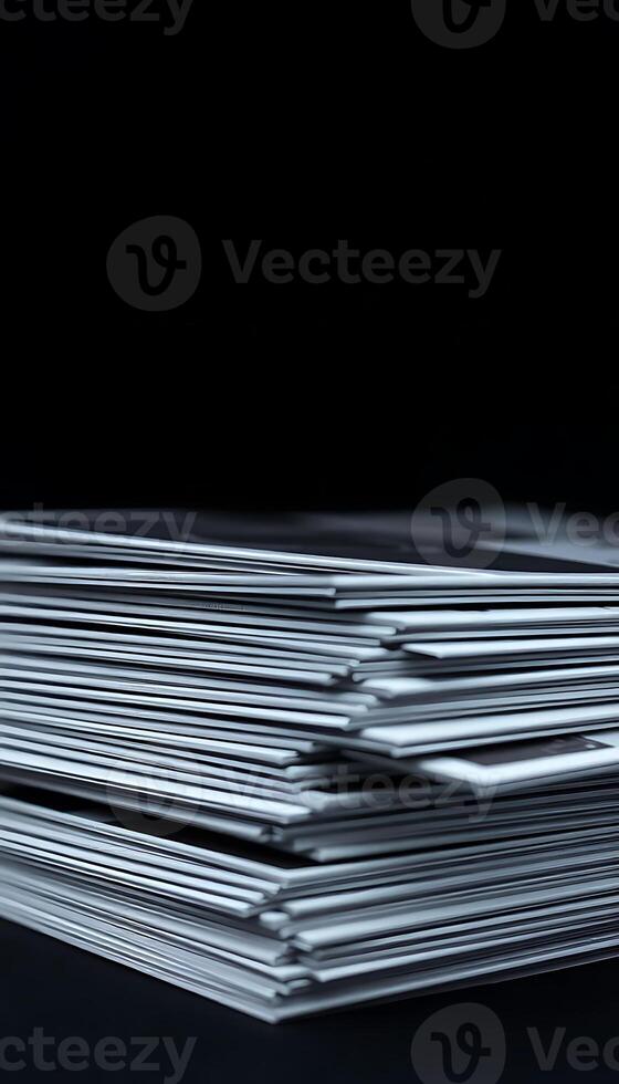 stack of white papers sitting on top of a table photo
