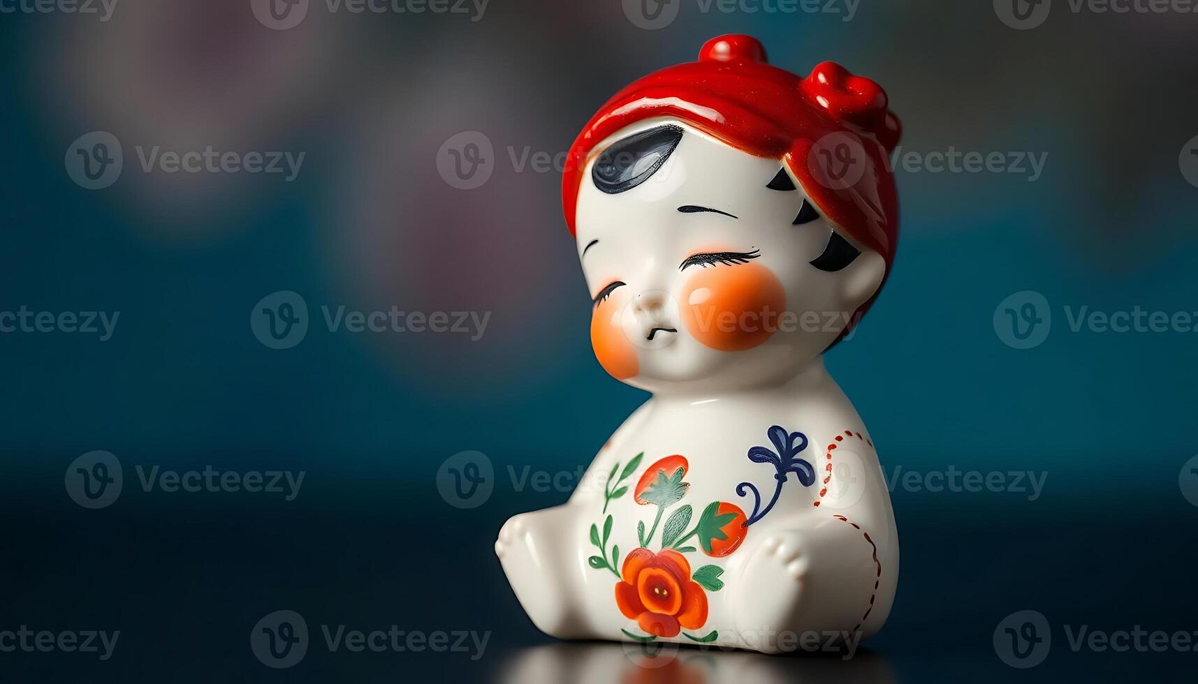 ceramic figurine of a cat with a red hat photo