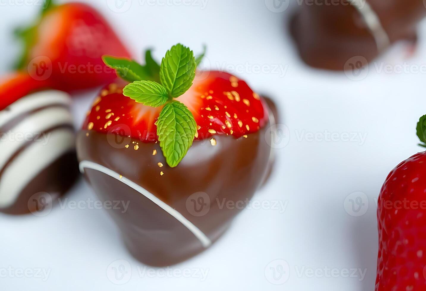 chocolate covered strawberries and strawberries on a white surface photo