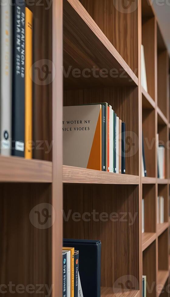 bookshelf filled with lots of books on top of wooden shelves photo