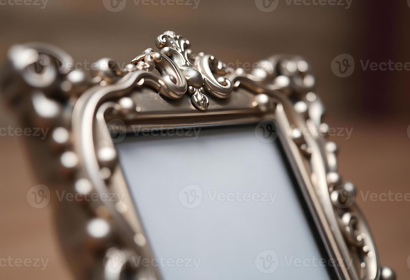 silver picture frame with a blue background photo