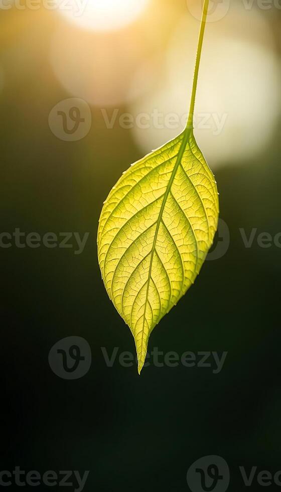 green leaf is hanging from a twig photo