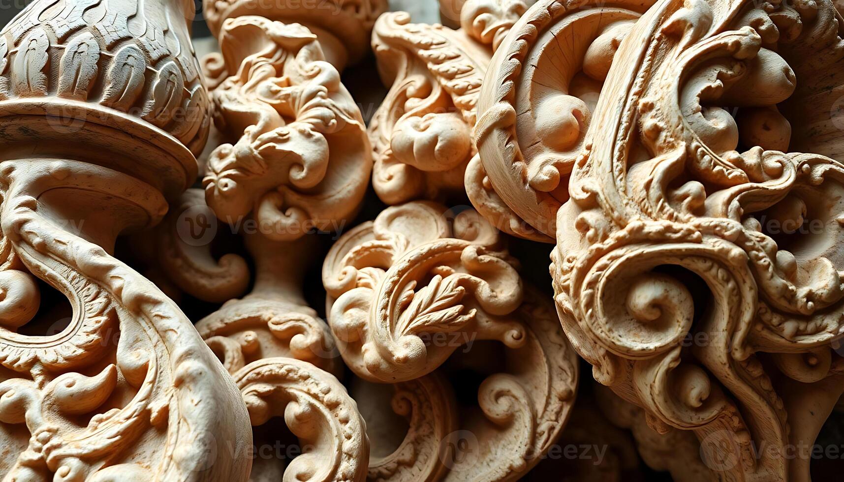 close up of a bunch of carved wood photo
