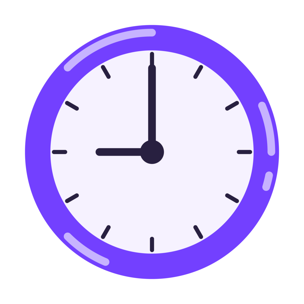 Purple analog clock. Ideal for time-related projects, presentations, or creative digital designs. png