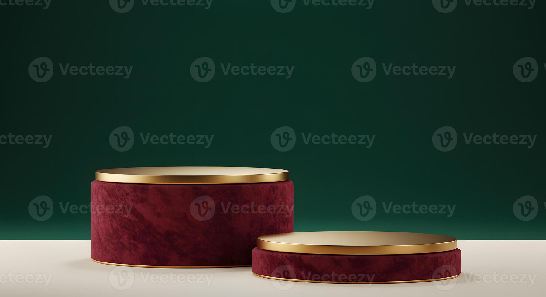 Two burgundy boxes with gold lids on a white table photo