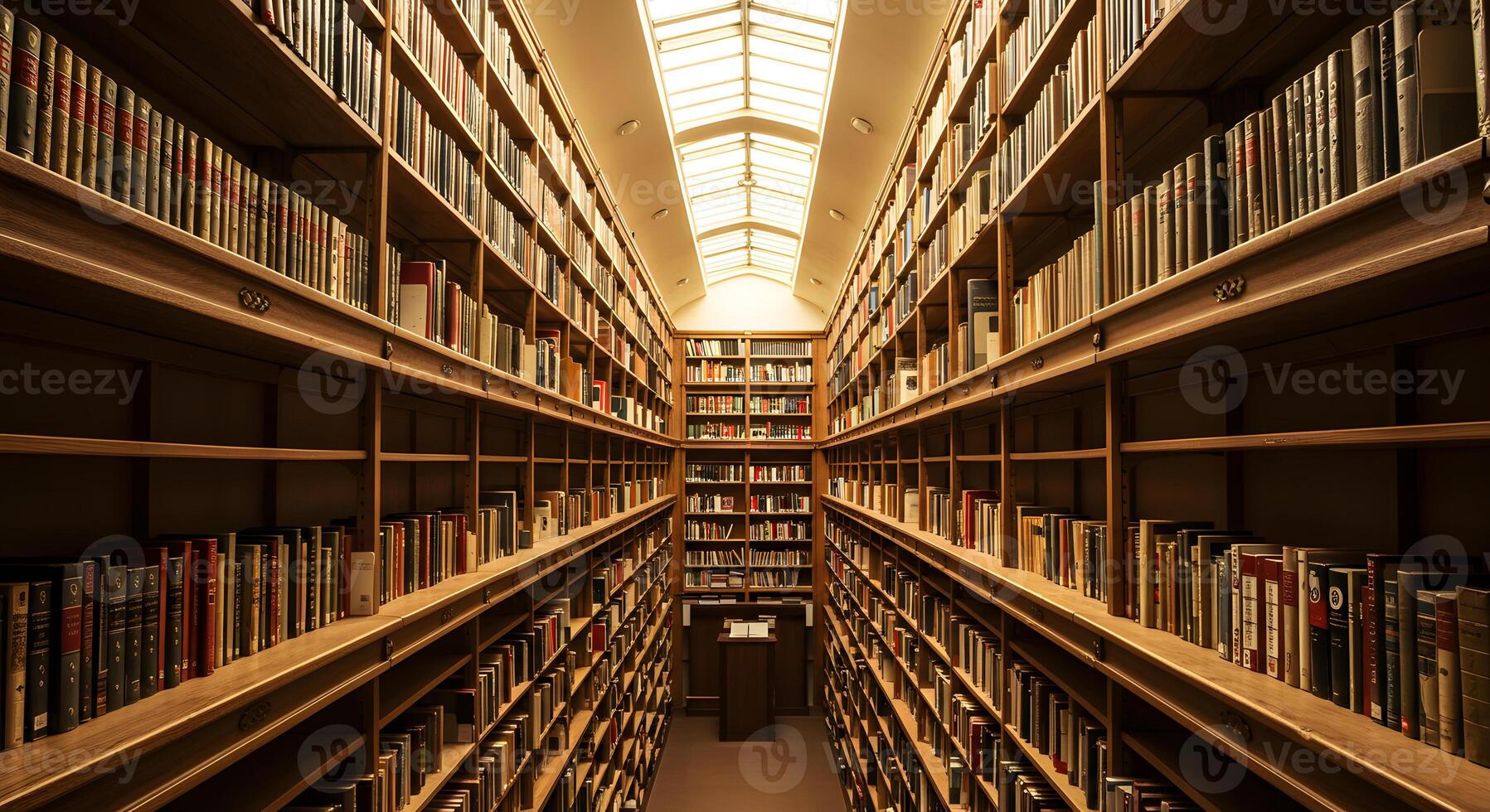 A long row of bookshelves photo