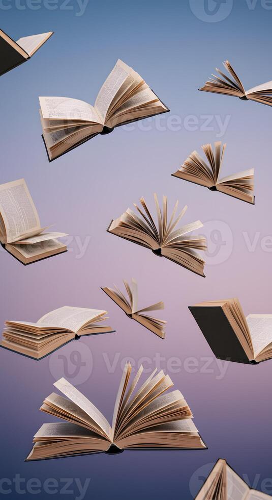 Open books flying in the air photo