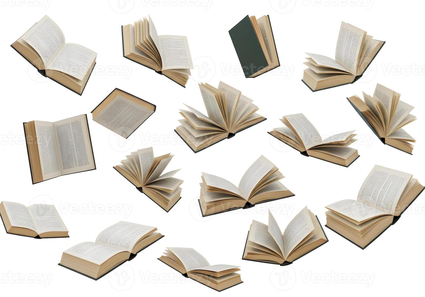 Many open books are arranged in a circle photo
