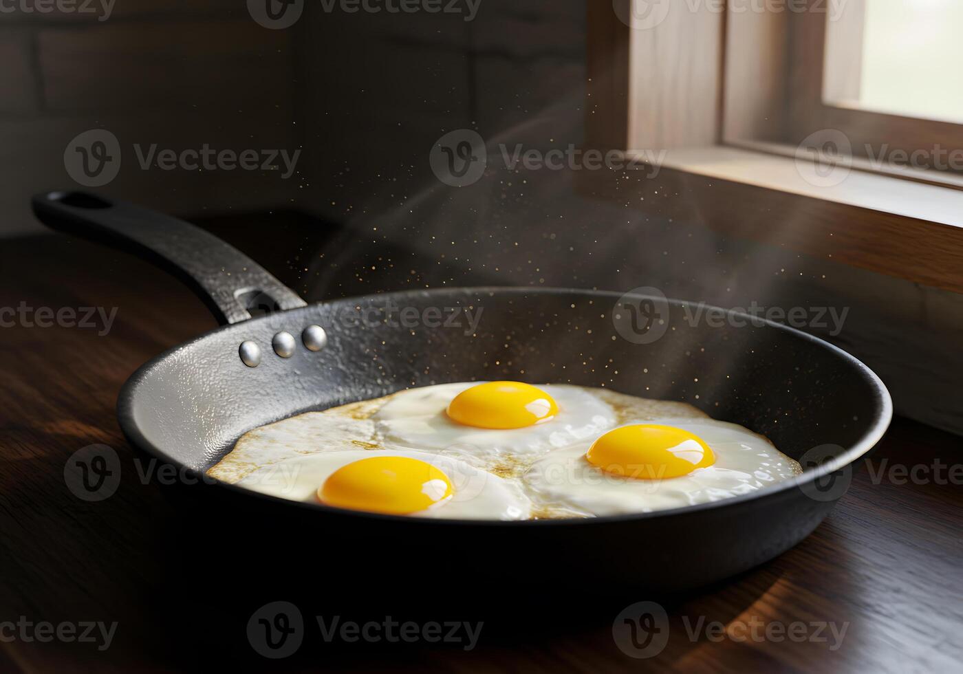 Two fried eggs in a frying pan photo