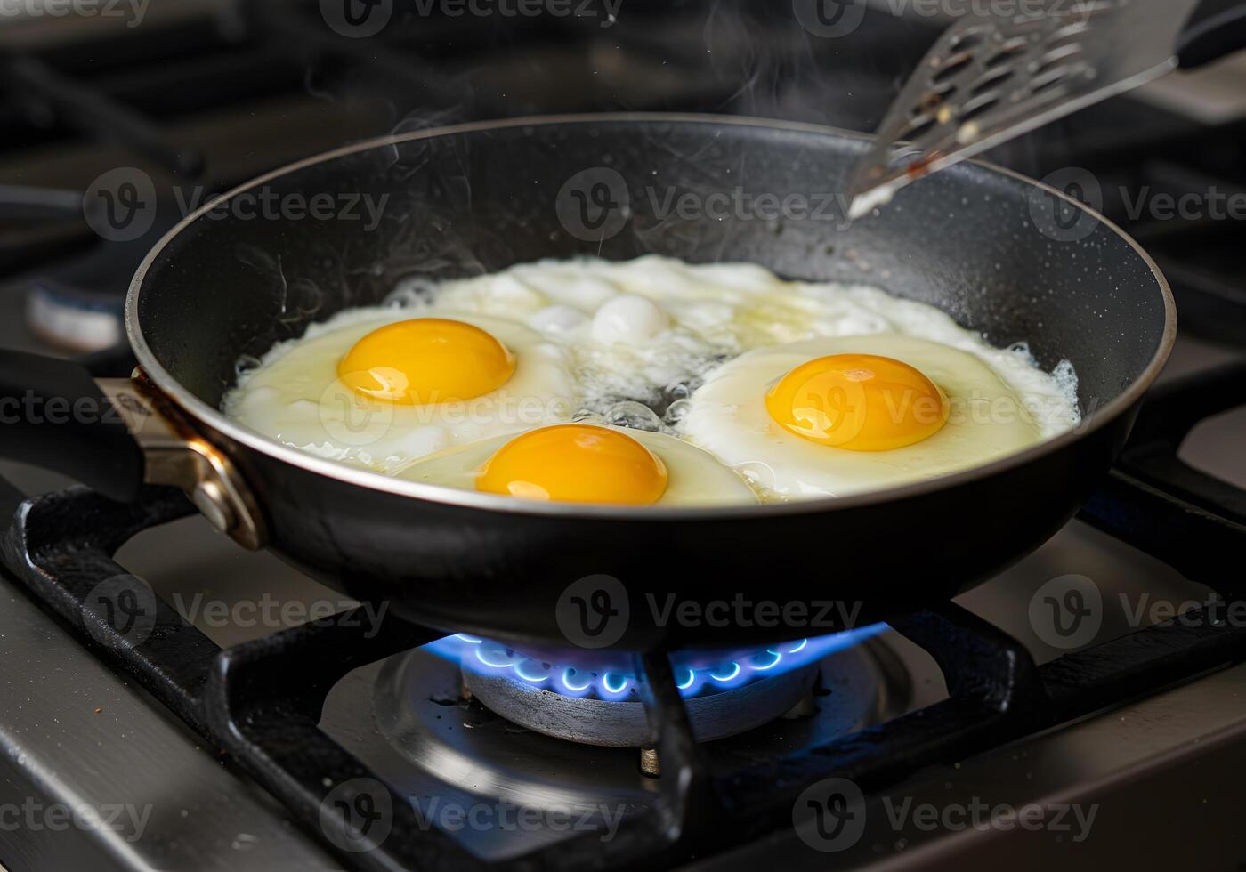 Two eggs in a frying pan photo