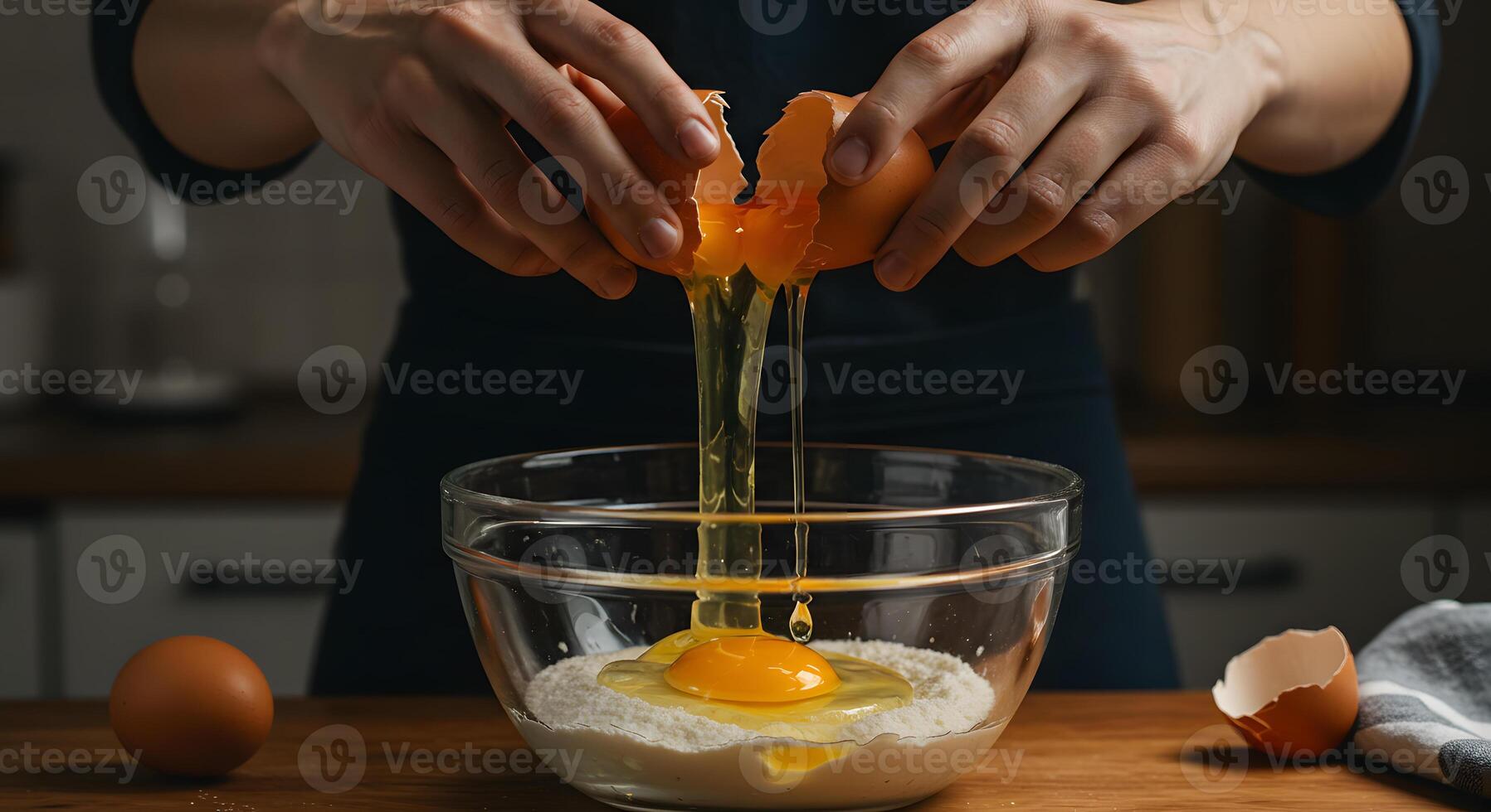 A person is holding an egg in a bowl photo