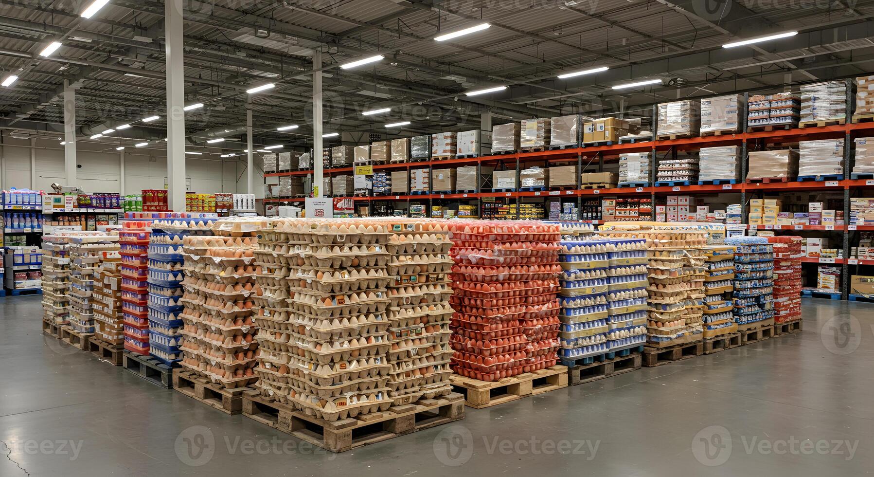 A large warehouse with lots of pallets and boxes photo