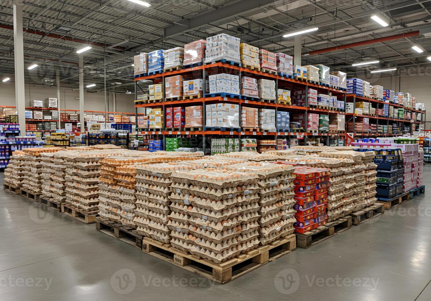 A large warehouse with lots of boxes and shelves photo