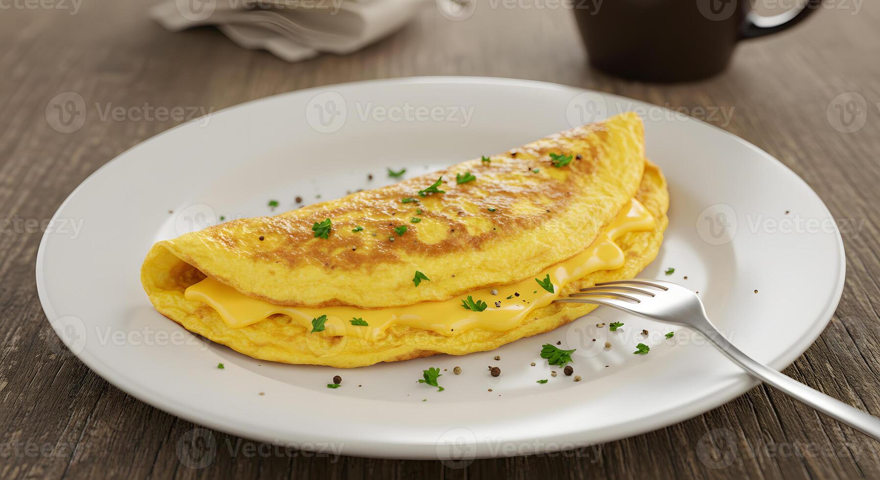 A plate with an omelet and a fork on it photo