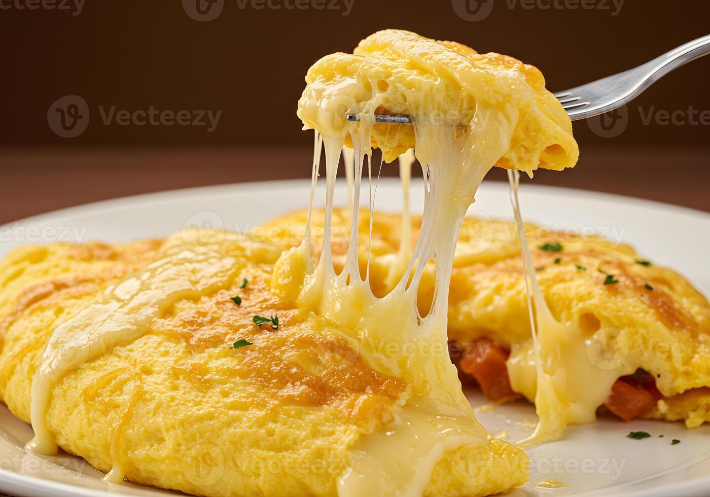 A plate with a fork and a piece of omelet photo