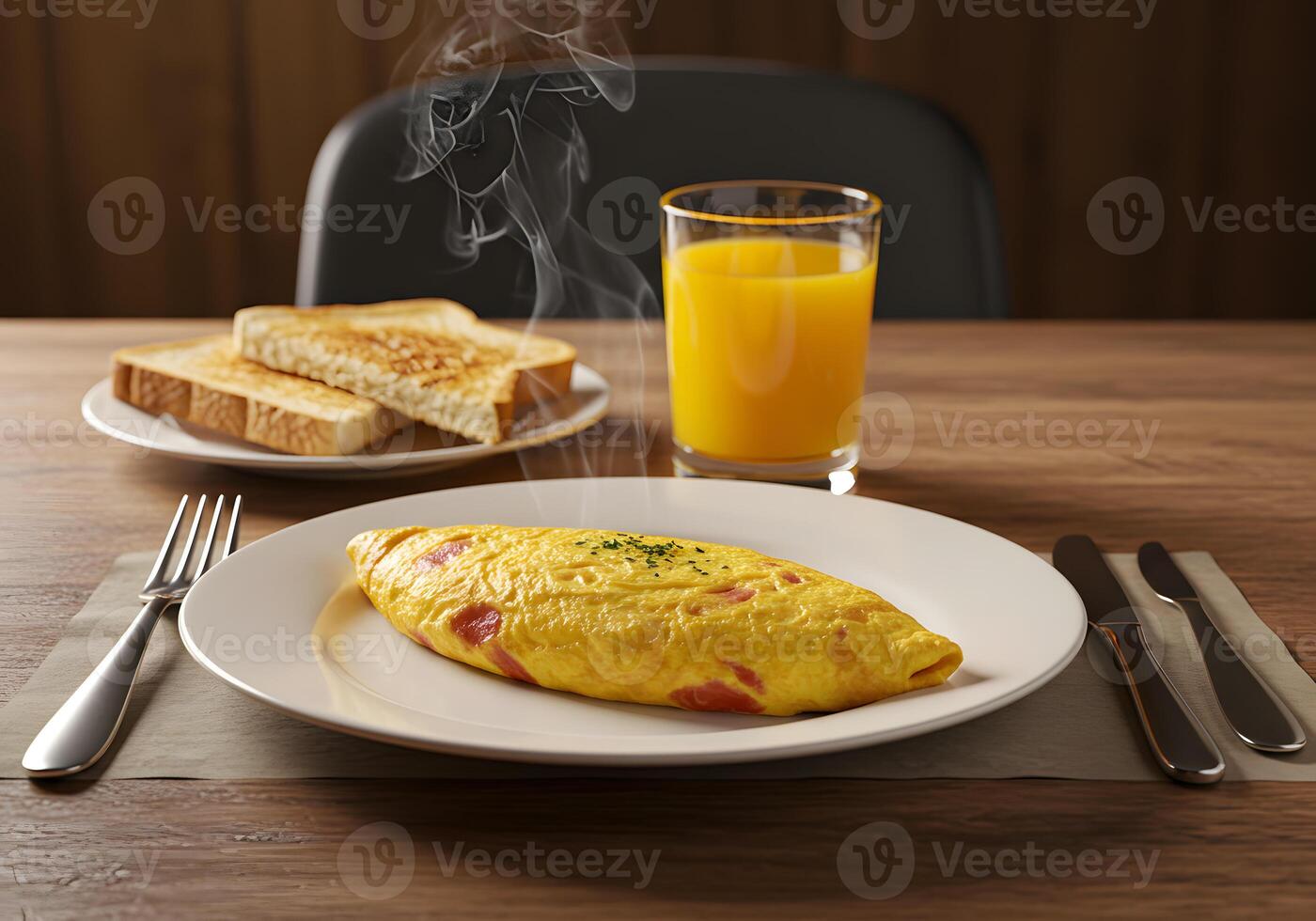 A plate with an omelet and toast on it photo