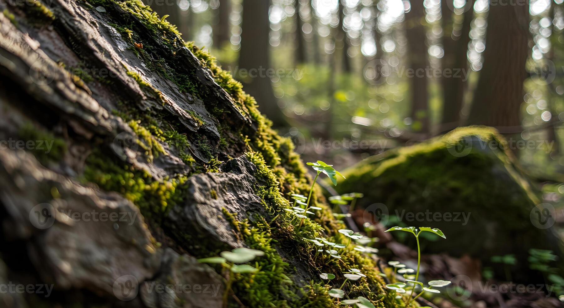 A rock with moss growing on it in the woods photo