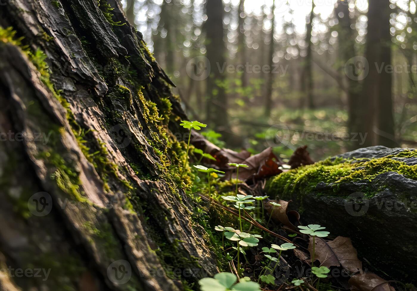 A tree trunk with moss growing on it photo