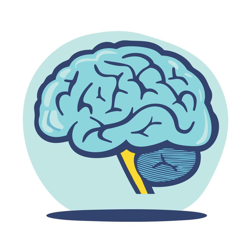 Minimal healthy brain light blue silhouette yellow accent wellness and cognitive health design vector