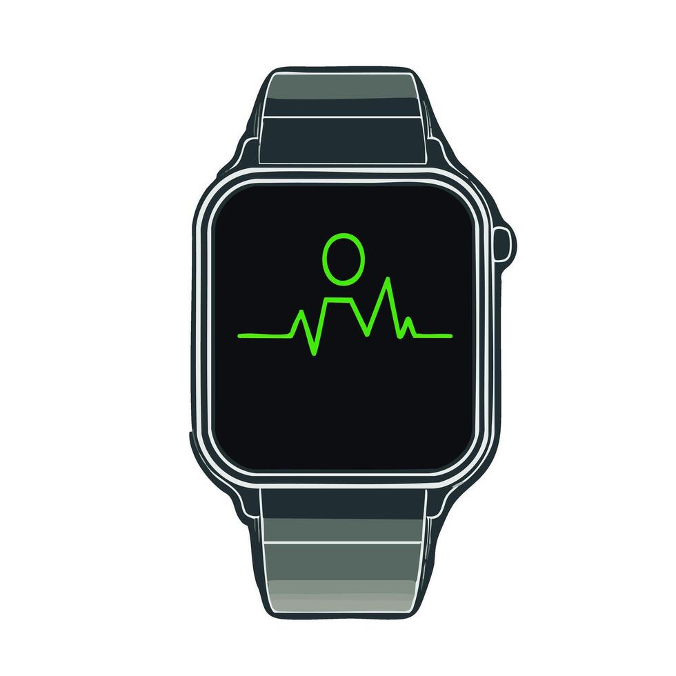 Representation of active smartwatch silver silhouette with a neon green accent detail health wellness vector
