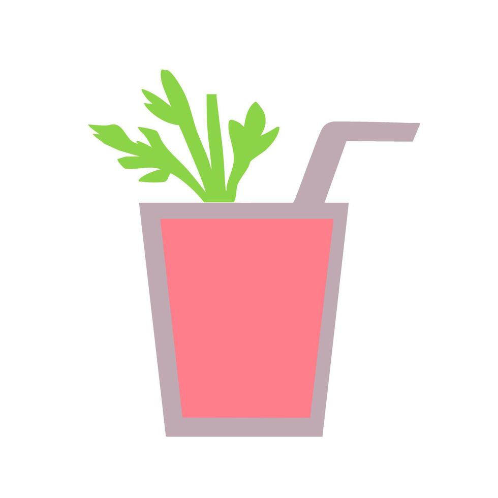Vegetable smoothie pink silhouette green accent detail healthy beverage flat minimal bold silhouette health wellness vector