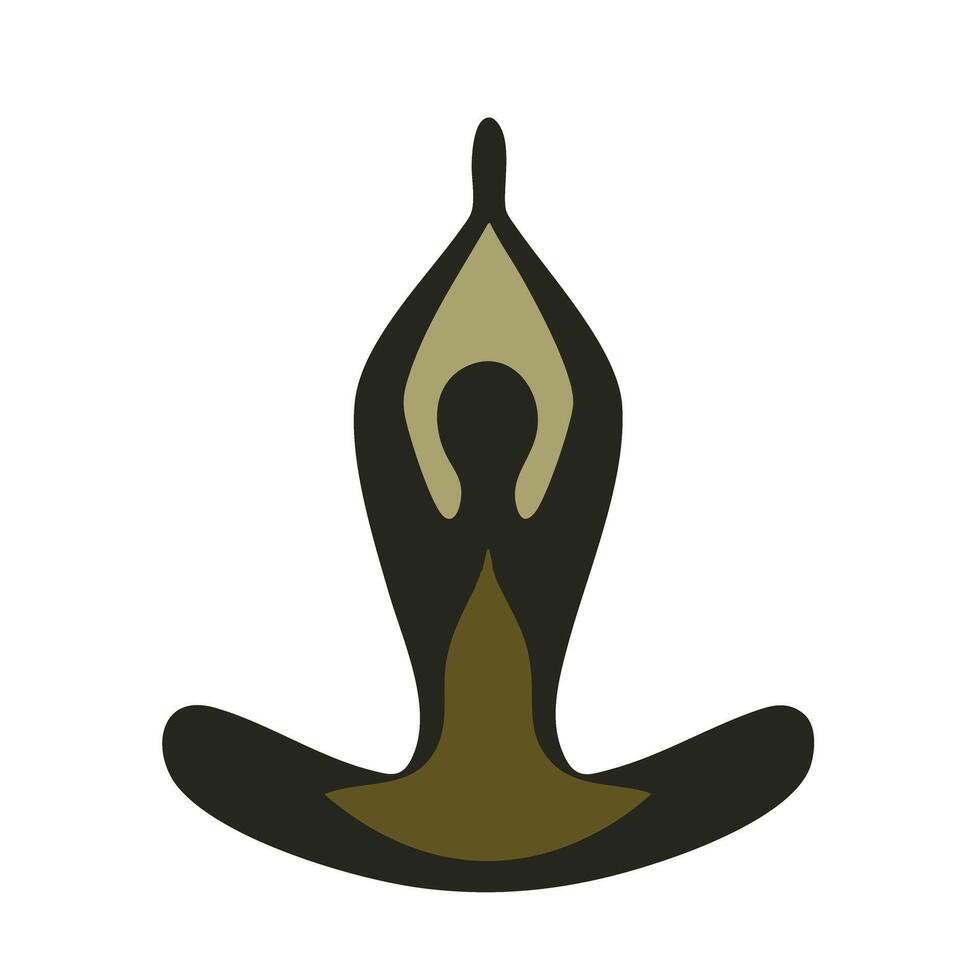 Person yoga pose olive silhouette with gold accent detail flat minimal bold silhouette health wellness vector
