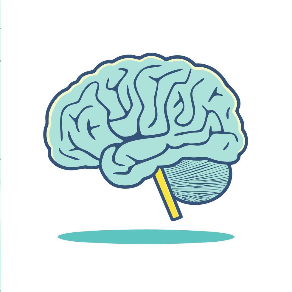 Healthy brain represented a light blue silhouette with yellow accents illustrating cognitive health and mental wellness in clean art vector