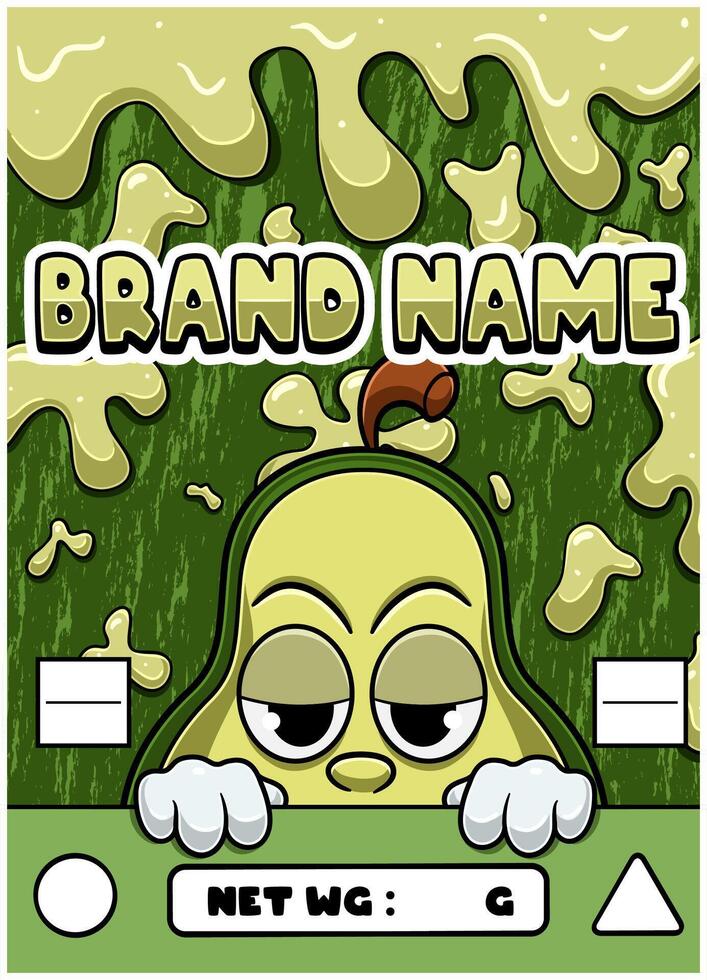 Avocado Strain Cartoon with Slime Background. vector
