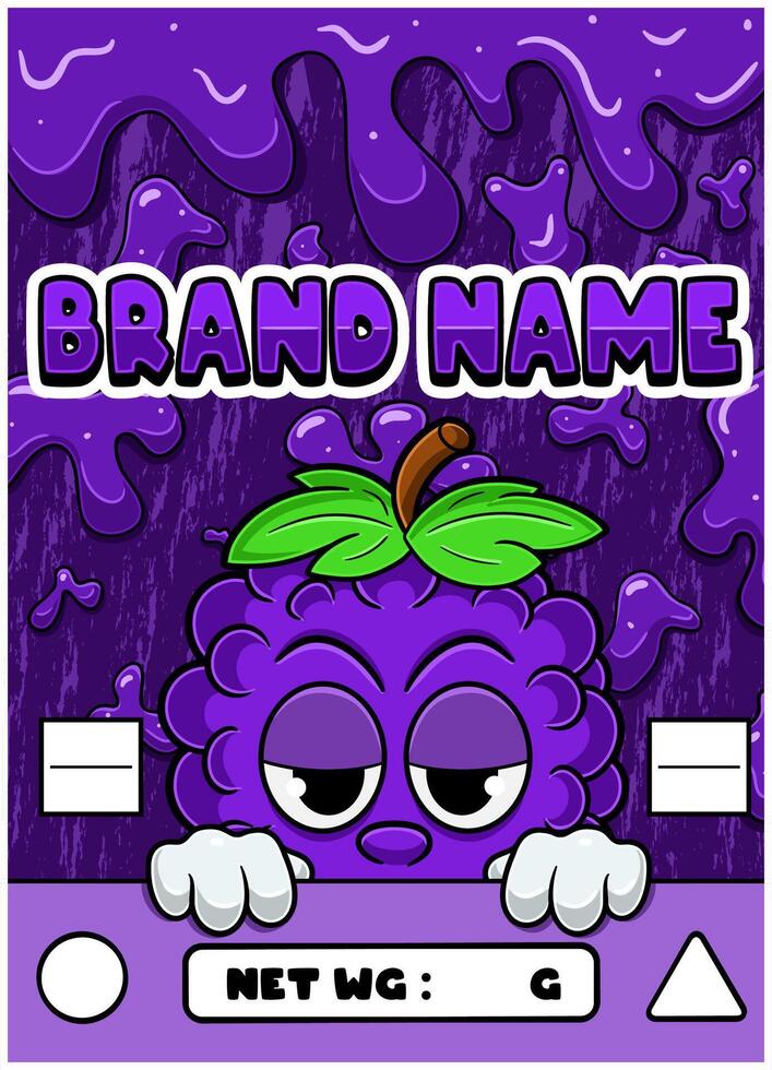 Grape Fruit Strain Cartoon with Slime Background. vector
