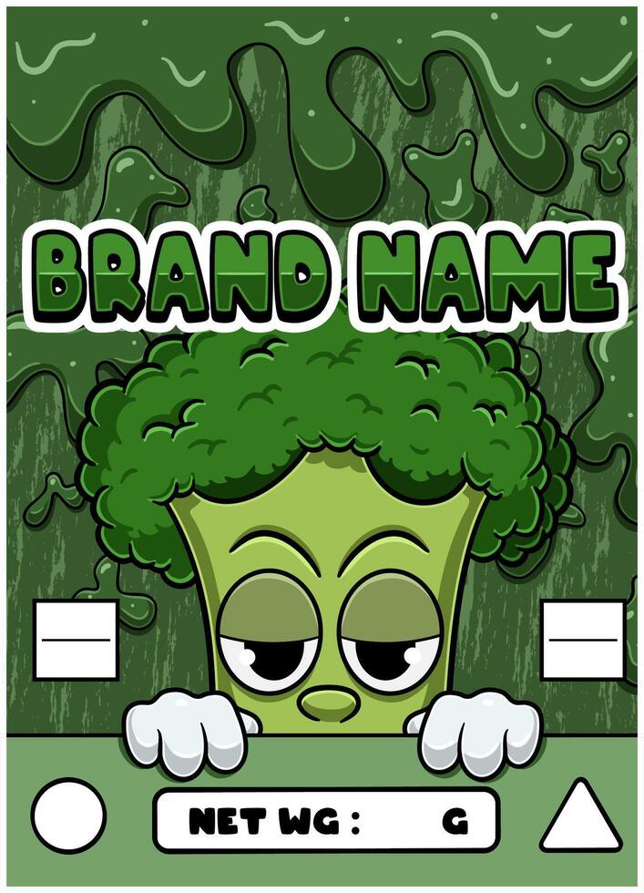 Broccoli Strain Cartoon with Slime Background. vector
