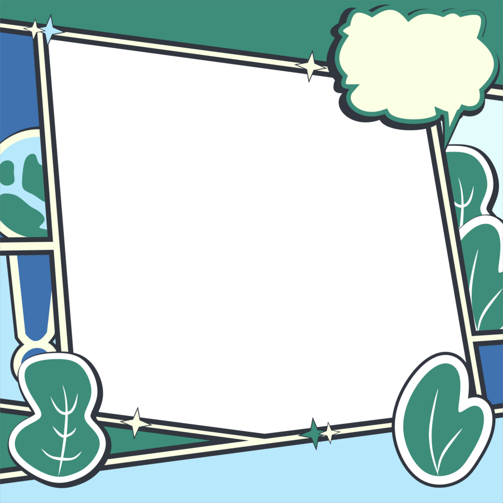 a green frame with a speech bubble and leaves png