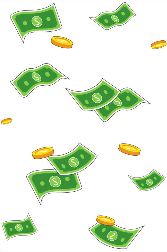 Flying money, banknotes in the air isolated on transparent background png