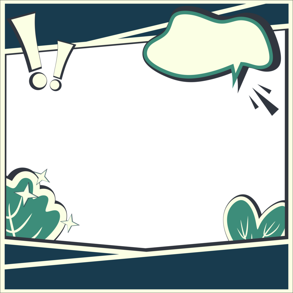 a comic book style frame with speech bubbles and leaves png