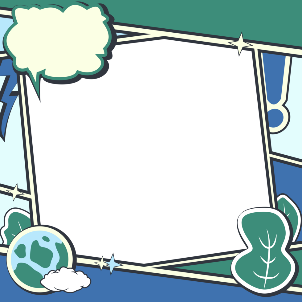 a frame with a speech bubble, leaf and earth png