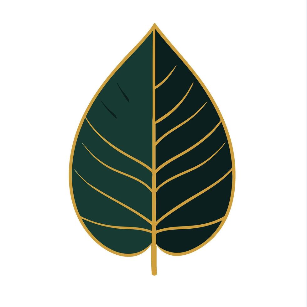 Minimal holistic healing leaf dark green silhouette gold accent natural health and wellness design vector