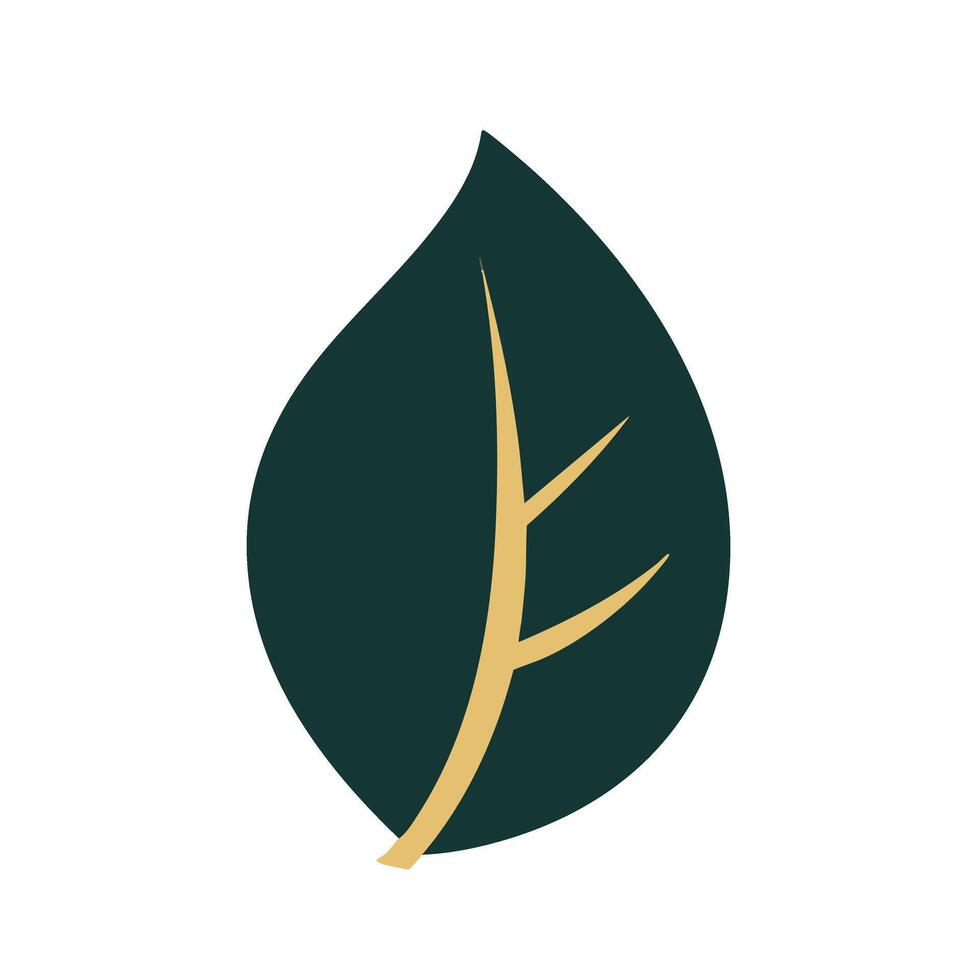 Flat minimal bold silhouette of holistic healing leaf dark green silhouette with a gold accent detail health wellness vector