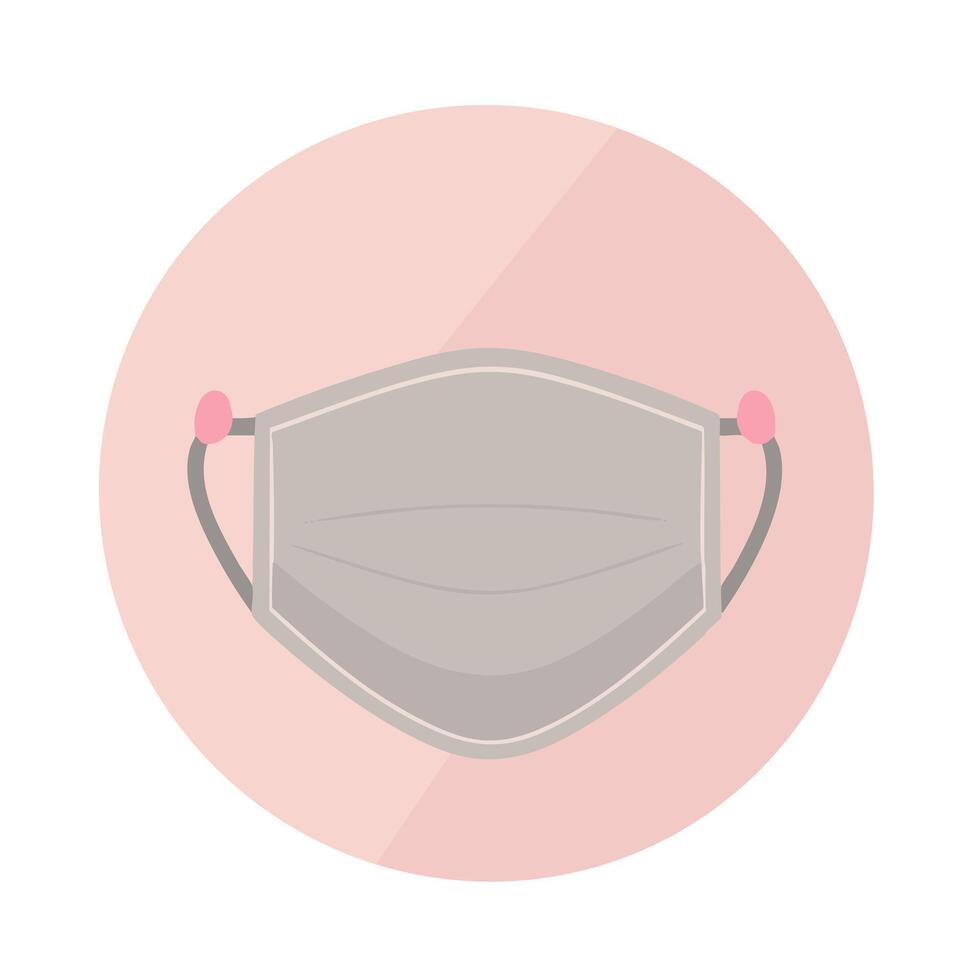 Flat minimal bold silhouette of medical mask soft gray silhouette with a pink accent detail health wellness vector
